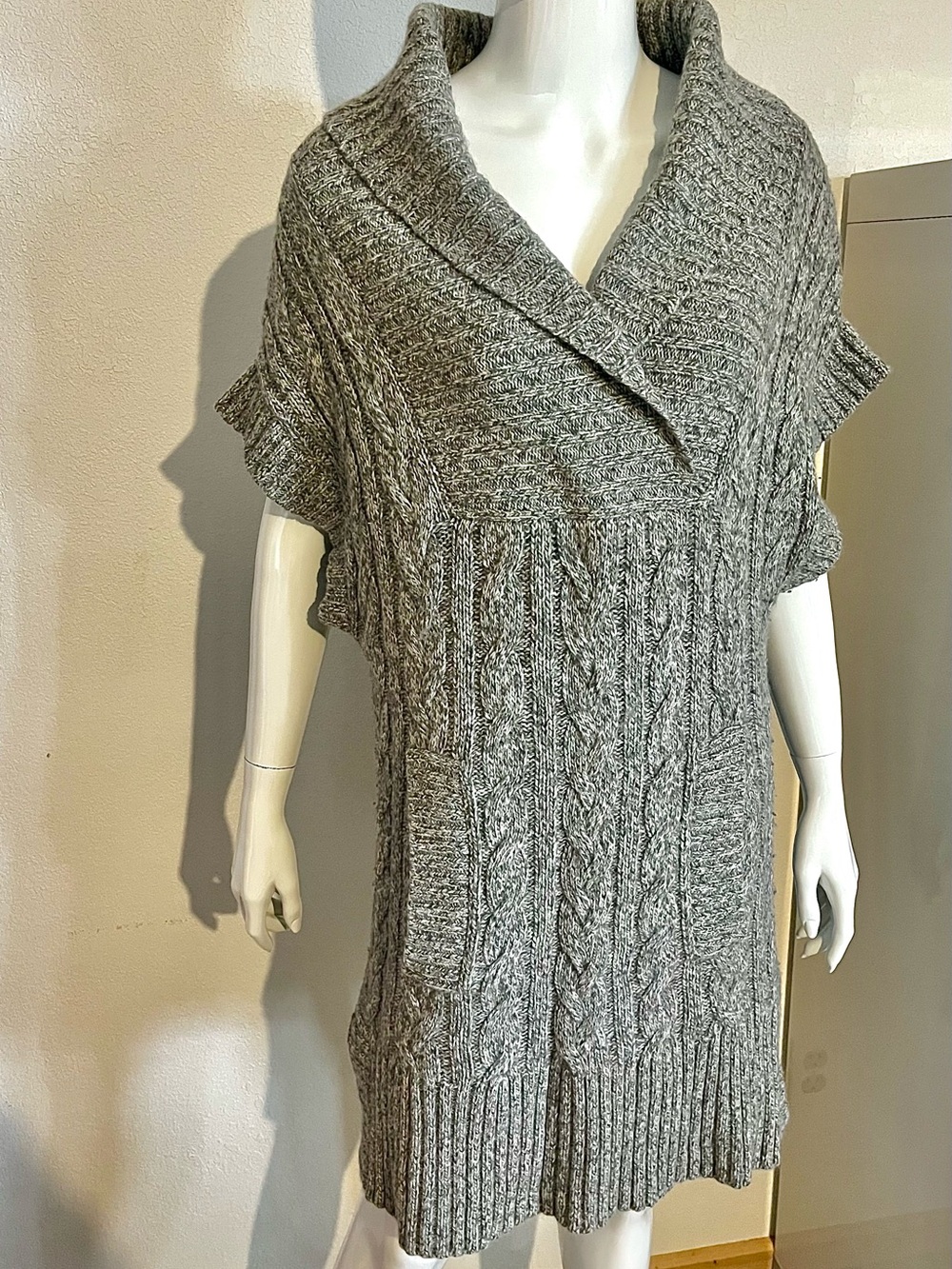 VTG Y2K Juicy Couture Gray Cable Knit Sweater Dress Short Sleeve - S